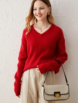 Őszi téli koreai verzió laza V-nyakú 100% - os tisztaságú kasmír pulóver női pulóver megvastagodott, kötött pulóver, rövid meleg külső