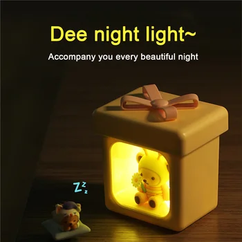 Éjszakai Fény, USB-Töltés Mackó Este Lámpa LED Beltéri Dísz, Hálószoba, Rózsaszín/Sárga/Zöld/Lila