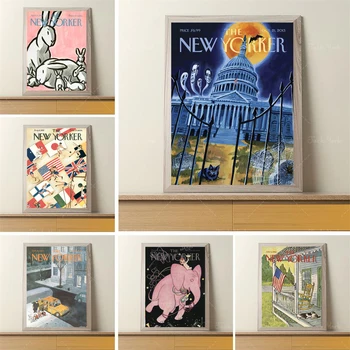 A New Yorker Magazin Kiterjed Retro Északi Poszterek, Nyomatok, Wall Art Vászon Festmény, Fali Kép, Nappali Lakberendezés