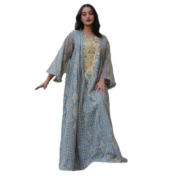 Jalabiya Ramadan 2023 Kuvaiti Kaftán Dubai Luxus Flitterekkel Etnikai Hímzéssel, Hosszú Ruha Vintage Nők Abaya Boldog Eid Mubarak