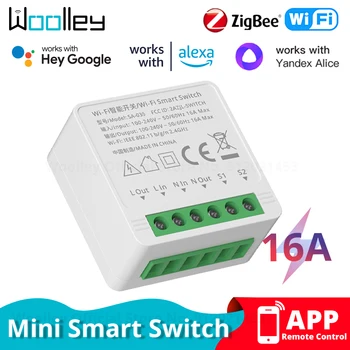 16A 10A Zigbee Wifi Smart Switch 2-irányú Vezérlő Mini Wifi Relé Intelligens Otthon Automatizálási Készülék Breaker Alexa Alice Google Haza