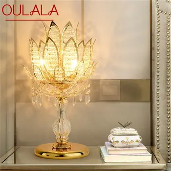 OULALA Luxus asztali Lámpa Kristály Modern Arany Lótusz Kreatív Dekoráció asztali LED Lámpa Otthoni Ágya mellett