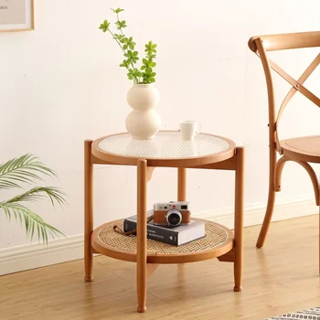 Japán egyszerű kis családi nappali tömör fa rattan tea asztal