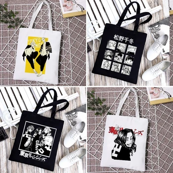 Tokió Revengers Bevásárló Táska Grafikus Tote Shopper Táska Női Ulzzang Vicces Öko Nagy kapacitású Nők Vászon válltáska 90-es években