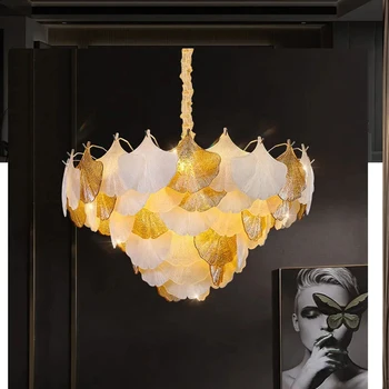 Modern Ginkgo Shell Üveg Csillár Élő Hálószoba, Konyha, Hall Luxury Medál Fény Art Kreatív Lakberendezés Lámpatest Lámpa