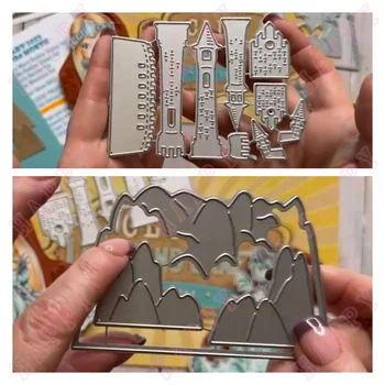 New Castle Mountain fémforgácsolási Meghal Dekoráció DIY Scrapbooking Napló Üdvözölni Kártya Dombornyomás Kézműves Album Papír Sablon