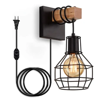 E27 Wood Art Fali Lámpa, Modern, Minimalista Étterem, Bár Folyosón Lámpa Vas Művészeti Hálószoba Éjjeli Lámpa Ipari Szél Dekoratív Lámpa