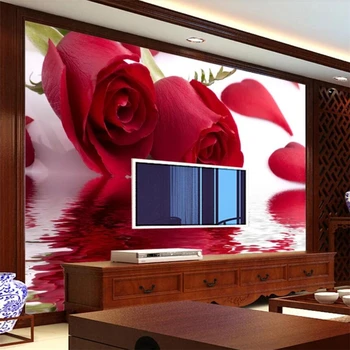 wellyu Gyönyörű, modern, minimalista vörös rózsa TV háttér fal egyéni nagy falfestmény, zöld háttérkép cucc de parede para quarto