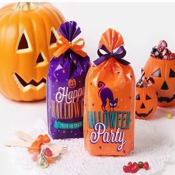 30db Halloween Műanyag Candy Táskák Csavarják a Cookie-k Snack Ajándék Csomagolás Zsák Halloween Party Dekoráció, Kellékek Csokit Vagy Csalunk