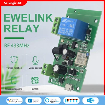 EWeLink Smart Switch 7-32V 1 Csatorna WIFI Relé Modul Vezeték nélküli RF 433Mhz Intelligens Otthon hangvezérlés App Távirányító Alexa