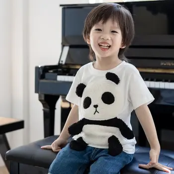 Aranyos Rajzfilm Három-Dimenziós kis Panda Ruhát Szülő-Gyerek póló Rövid Ujjú gyerek Fiú, Lány Baba Felső Nyár