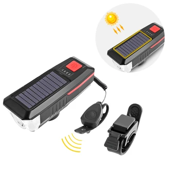 USB Újratölthető Napelemes Kerékpár Világítás Kültéri Kerékpározás Vízálló Első Lámpa Fényszóró + Kerékpár Csengő Kerékpár Kiegészítők