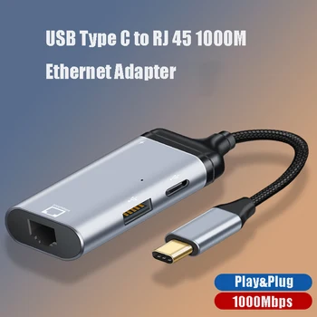 USB Típus C-Ethernet Adapter USBC, hogy RJ45 1000Mbps Hub Támogatás 65 w-os MacBook Pro iPad Pro Google Pixel HUAWEI USBC Ethernet
