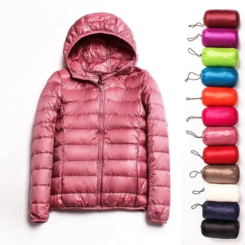 2019 Plusz Méret 3XL Őszi kabát Kabát Téli Nők Ultra Könnyű lebukni Alapvető Kabátok Rózsaszín Meleg Vékony Rózsaszín Kapucnis Kabát