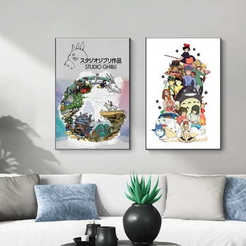 Studio Ghibli Poszter Nyomtatás Kawaii Room Decor Wall Art Japán Anime Mozgó Rajzfilm Művészeti Vászon Festmény, Kép, Nappali