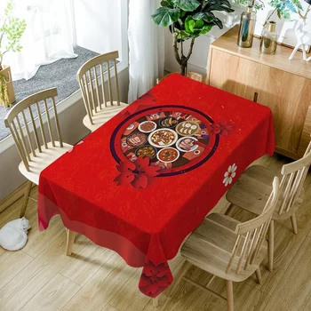 Piros Ünnepi Új Év Dekoráció 3D Terítő Fél Táblázat Táblázat Mat Vacsora Mintás Terítő Vízálló Téglalap alakú Terítő
