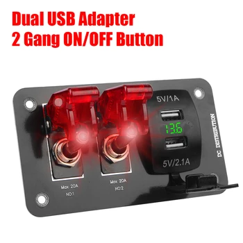 Vízálló, Kettős USB Töltő Adapter Aljzat Autó Swith Panel, 12-24V On/OFF Gombot, hogy A Voltmérő 2 Banda Autó Modifie