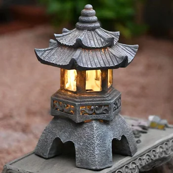 Napelemes Lámpa Napelemes Led Kerti Lámpa Kínai Stílusú Zen Stone Torony Dekoráció Kerti Dekoráció Gyanta Kézműves Szabadtéri Mészkő