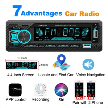 Autó Rádió Audio 1din Bluetooth Sztereó MP3 Lejátszó FM Adó 60Wx4 AUX Bemenet, ISO Port Támogatja a hangvezérlés Autó Kereső
