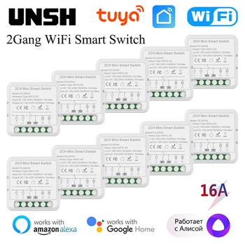 2 Banda 16A Tuya Okos WiFi Kapcsoló, 2-utas Ellenőrzése Mini Smart Breaker Intelligens Élet Vezérlés Támogatása Alice Alexa, a Google Haza