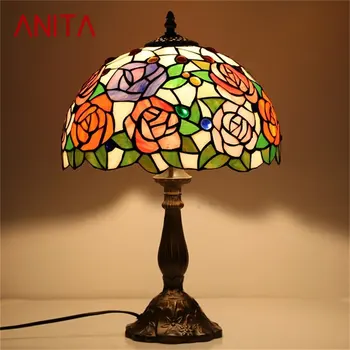 ANITA Tiffany asztali Lámpa Hálószoba Modern Kreatív Virág Ábra LED Fény Haza