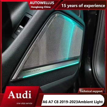 Kocsi Ajtaját Horn Trim Panel, Dekorációs Lámpa Belső Környezeti Fények 30 Színű LED Fém Hangszóró Fedezni Audi A6 A7 C8 2019-2023