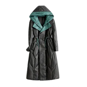Valódi Juh Bőr, Velúr Le Kapucnis Kabát Női X-Hosszú Ruha Felsőruházat Kabátban, LF2308BM